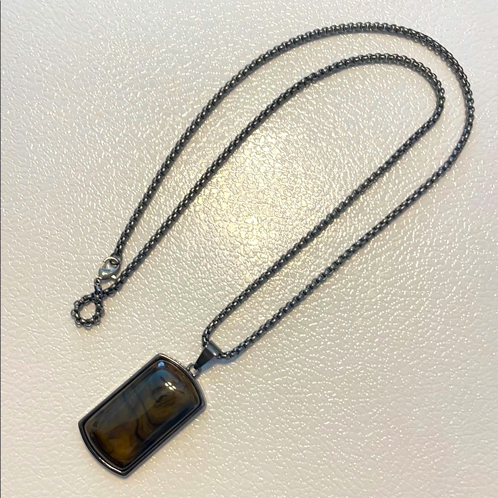 240. Men’s “He Rocks”Elegant Tigers Eye Pendant Necklace